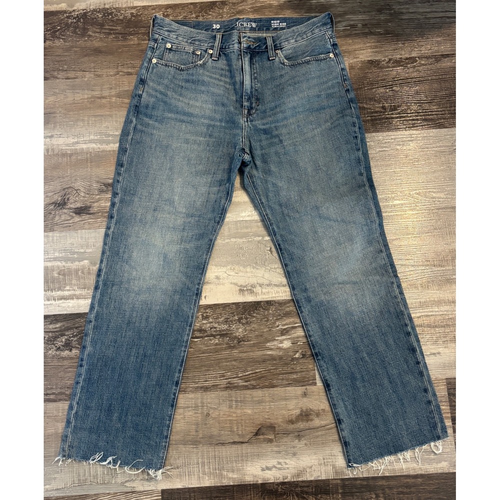 J.Crew Rigid High Rise Straight Leg Jeans Medium Wash Raw Hem 30x27